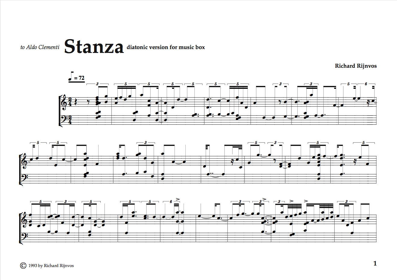 Richard Rijnvos | Stanza | diatonic version for music box ...